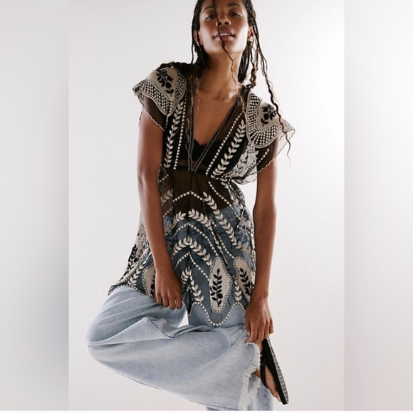 FREE PEOPLE Ollari Ethereal Lace Mini Black Dress NWT Large - Picture 5 of 9